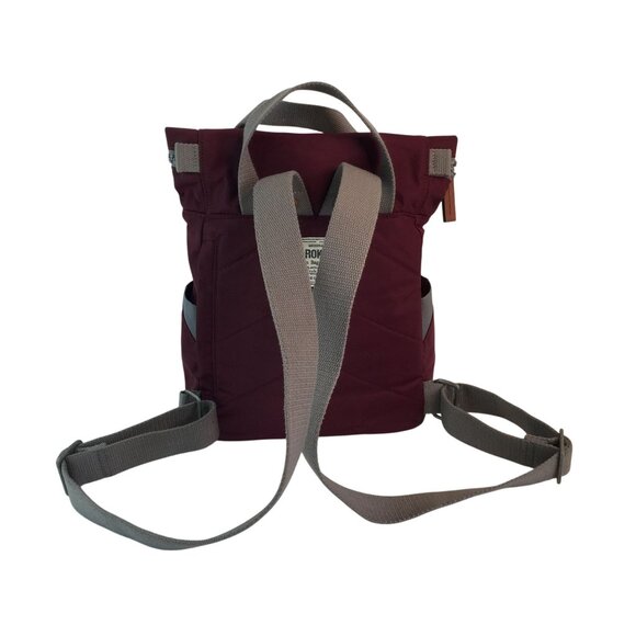 Roka London Bag Company Maroon Backpack Rucksack Gray Straps Medium Roll Top - Picture 2 of 16